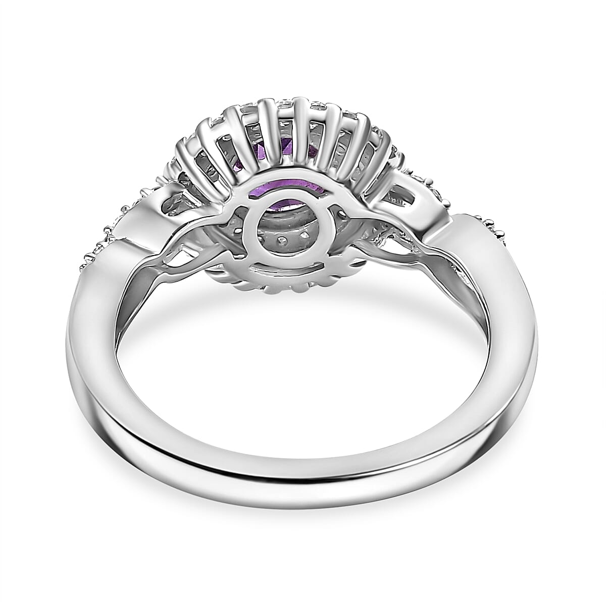 African Amethyst & Moissanite Ring in Rhodium Overlay Sterling Silver 1.31 Ct. African Amethyst & Moissanite Ring in Rhodium Overlay Sterling Silver 1.31 Ct.