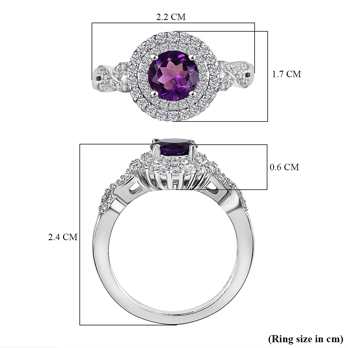 African Amethyst & Moissanite Ring in Rhodium Overlay Sterling Silver 1.31 Ct. African Amethyst & Moissanite Ring in Rhodium Overlay Sterling Silver 1.31 Ct.