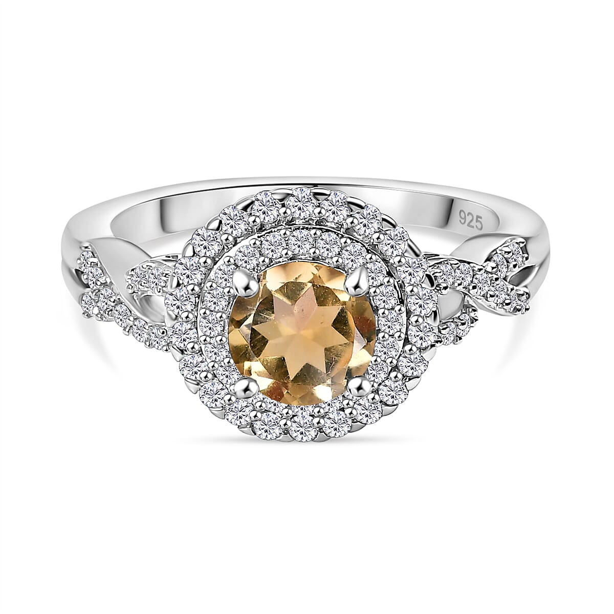 Citrine & Moissanite Ring in Rhodium Overlay Sterling Silver 1.38 Ct. Citrine & Moissanite Ring in Rhodium Overlay Sterling Silver 1.38 Ct.