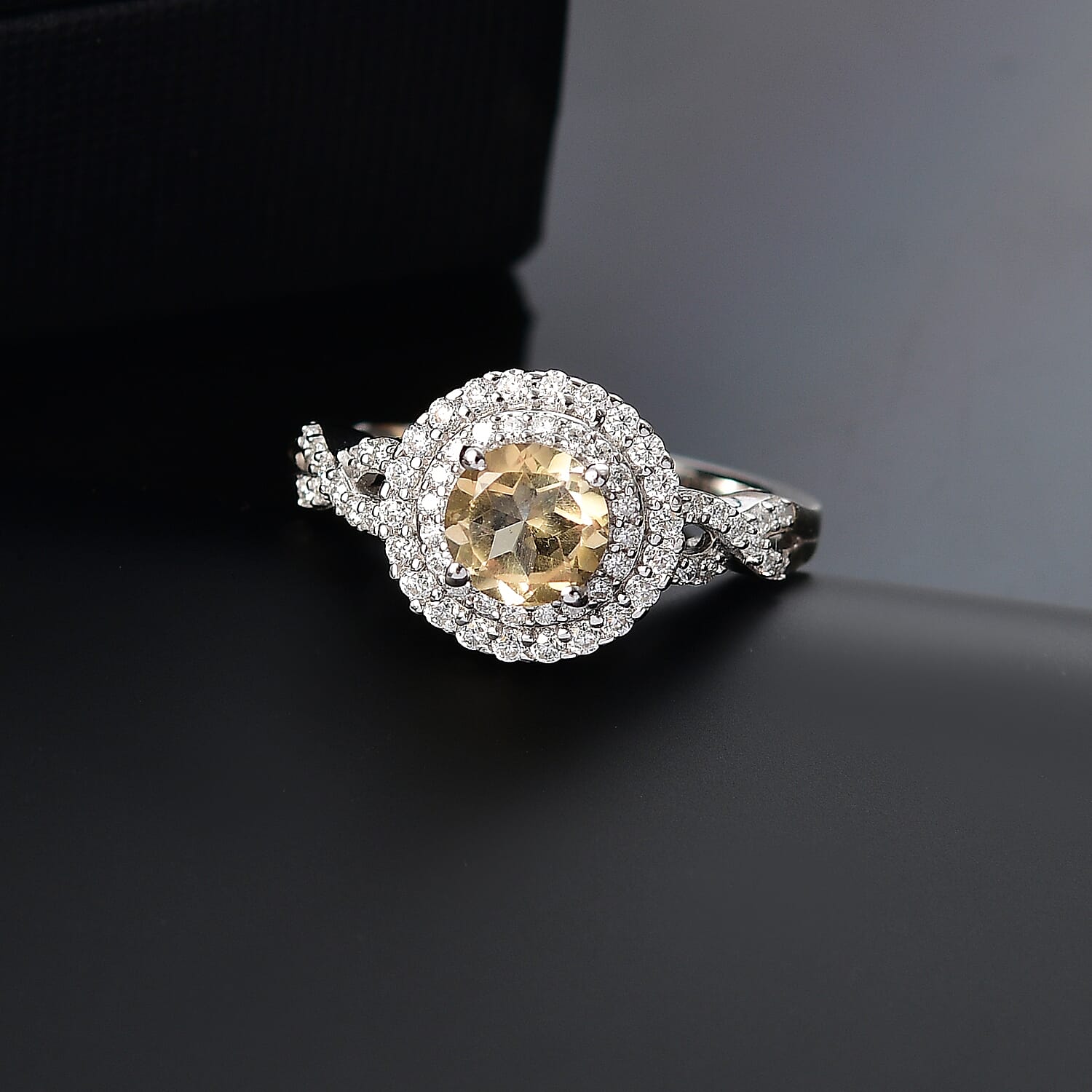 Citrine & Moissanite Ring in Rhodium Overlay Sterling Silver 1.38 Ct. Citrine & Moissanite Ring in Rhodium Overlay Sterling Silver 1.38 Ct.
