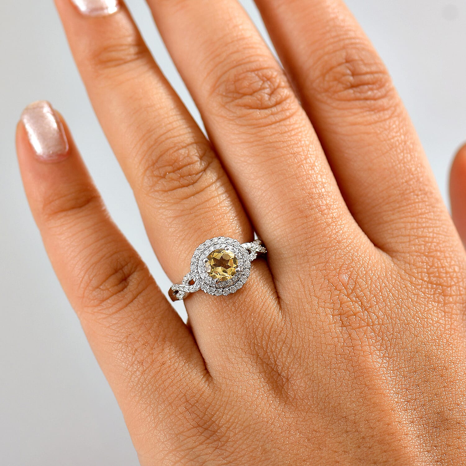 Citrine & Moissanite Ring in Rhodium Overlay Sterling Silver 1.38 Ct. Citrine & Moissanite Ring in Rhodium Overlay Sterling Silver 1.38 Ct.