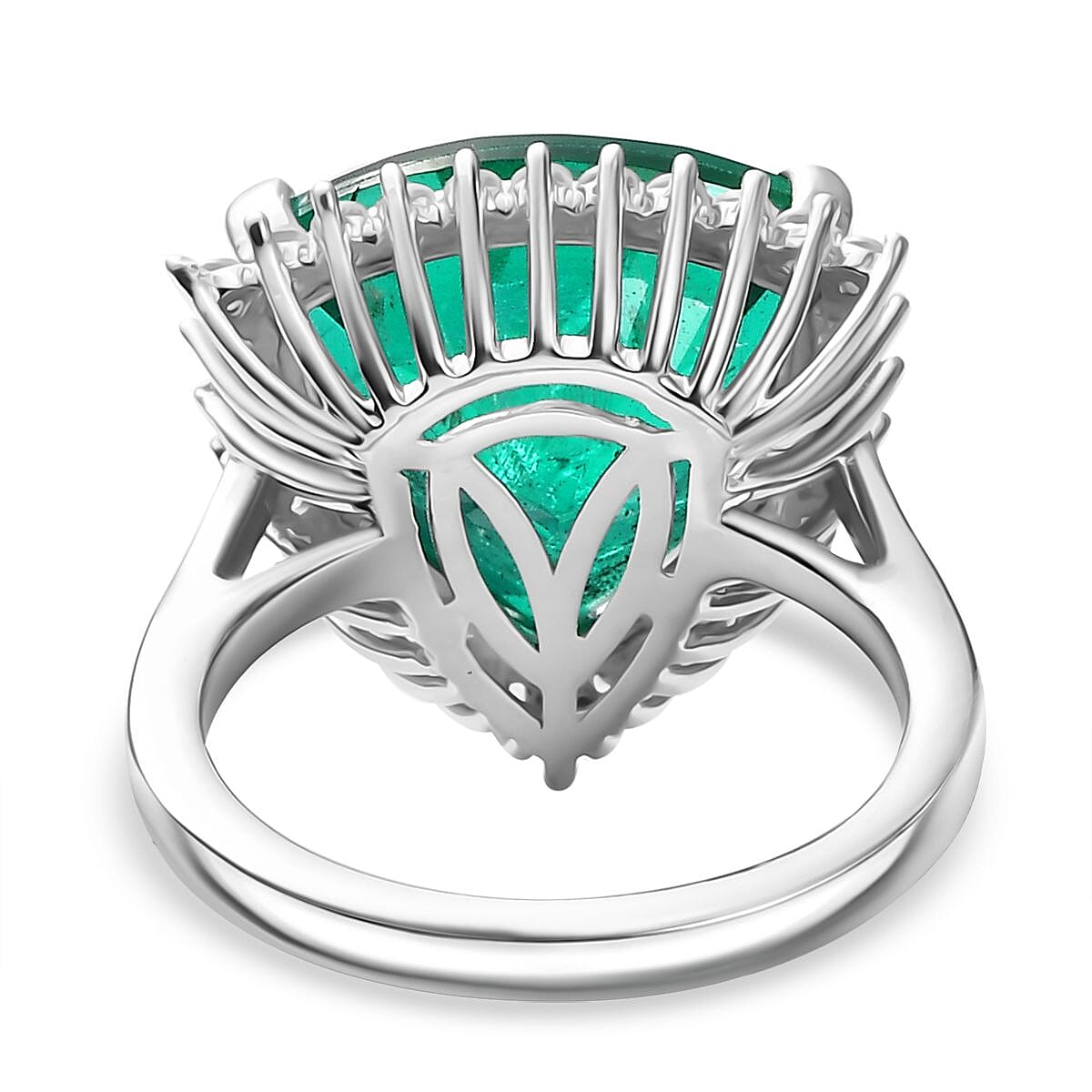 Emeraldine Triplet Quartz & White Zircon Ring in Rhodium Overlay Sterling Silver 10.09 Ct. Emeraldine Triplet Quartz & White Zircon Ring in Rhodium Overlay Sterling Silver 10.09 Ct.