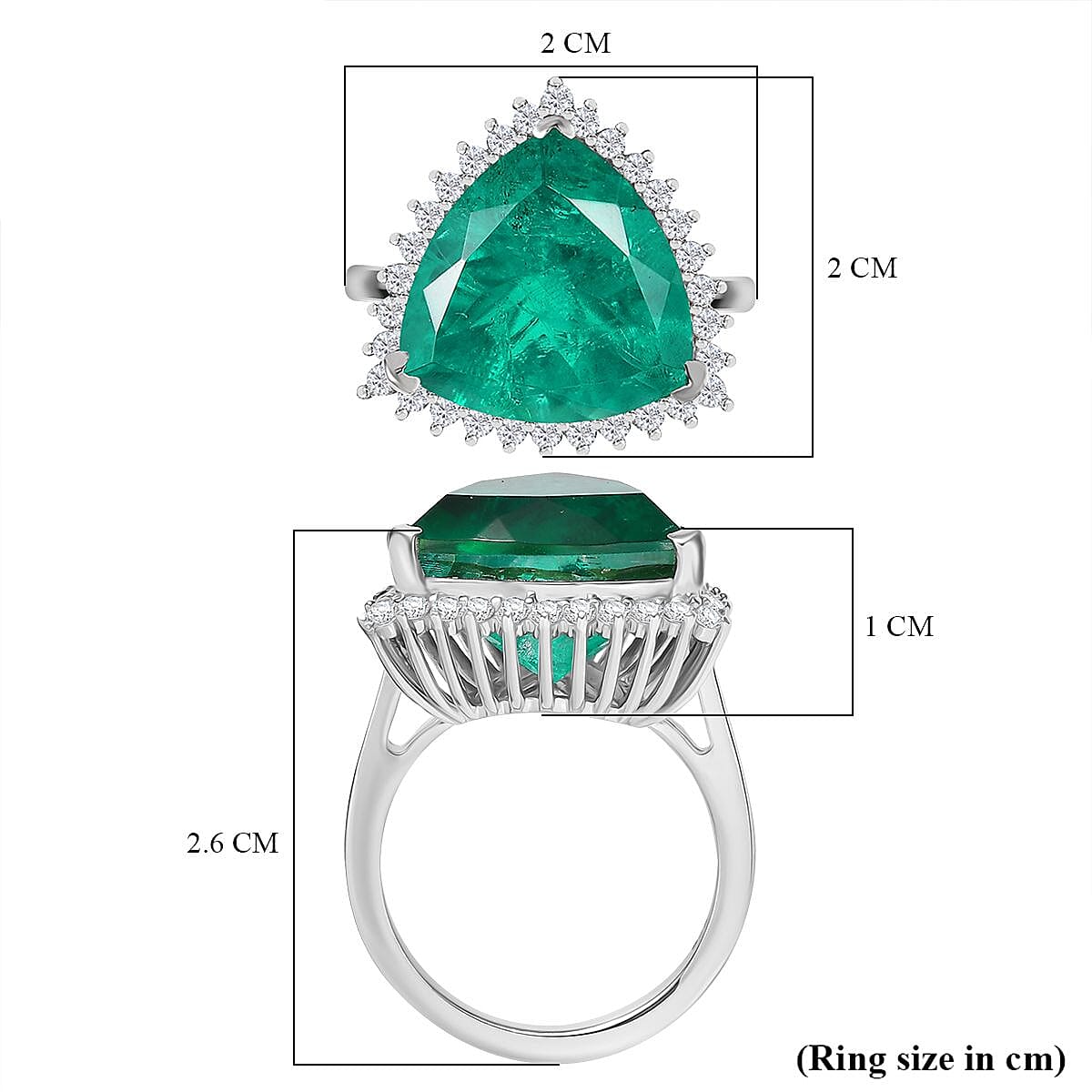 Emeraldine Triplet Quartz & White Zircon Ring in Rhodium Overlay Sterling Silver 10.09 Ct. Emeraldine Triplet Quartz & White Zircon Ring in Rhodium Overlay Sterling Silver 10.09 Ct.