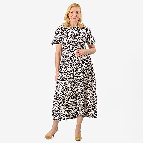 Leopard Print Textured Dress (Size - 12) - Beige