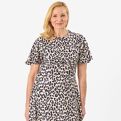 Leopard Print Textured Dress (Size - 12) - Beige