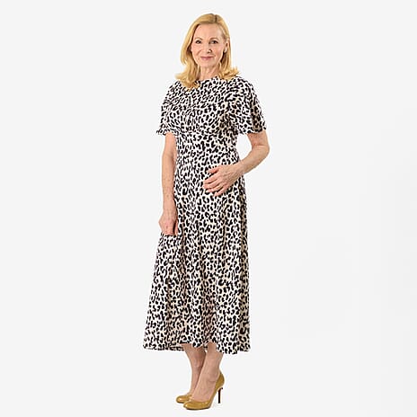 Leopard Print Textured Dress (Size - 12) - Beige
