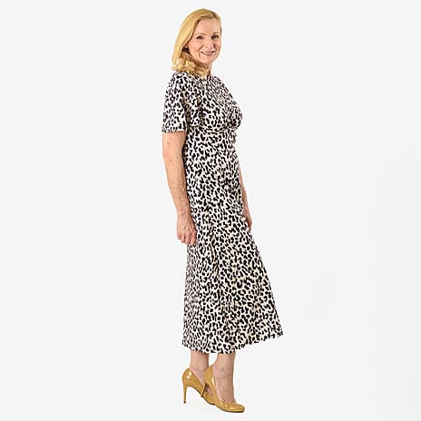 Leopard Print Textured Dress (Size - 12) - Beige