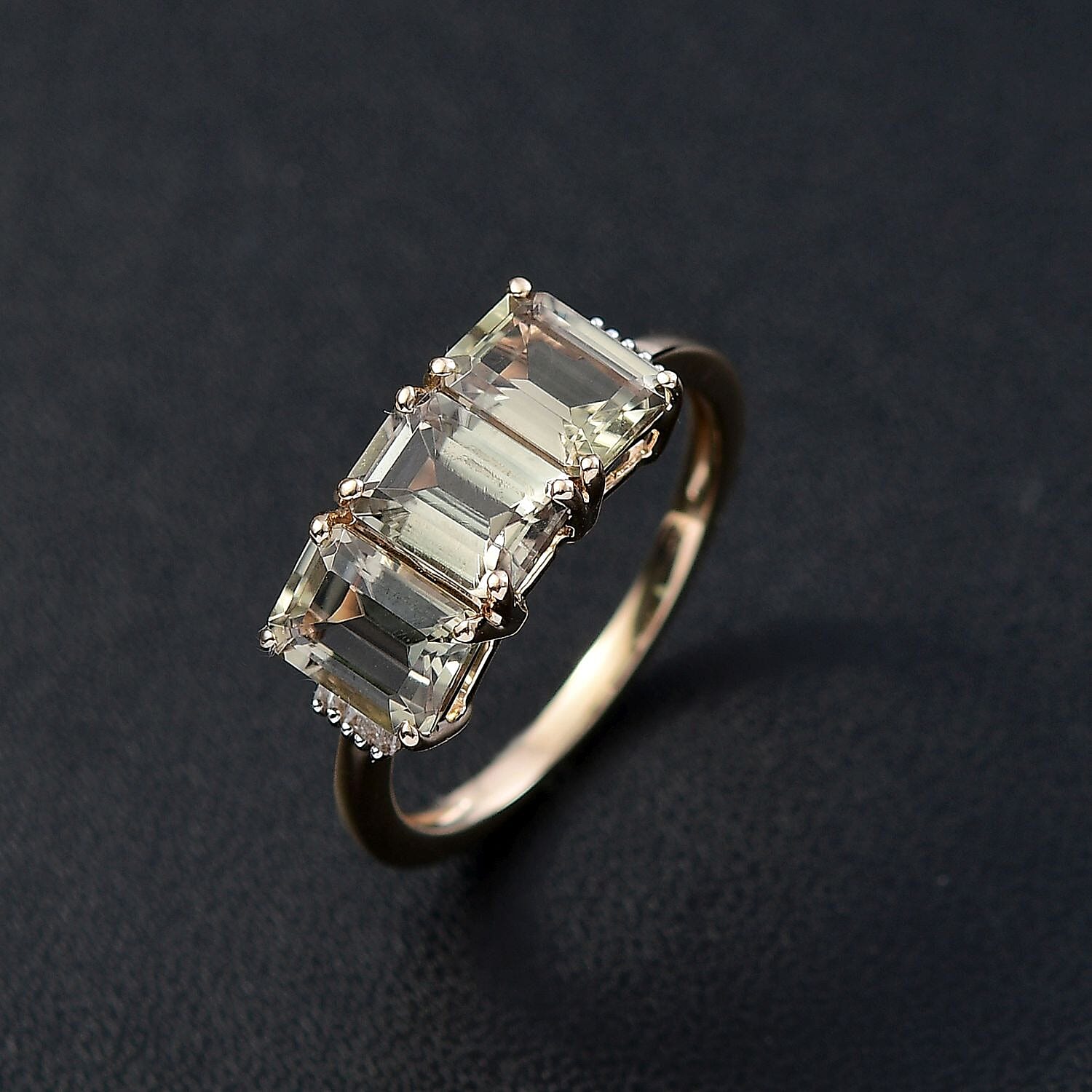 Mega Day Monster Deal - 9K Yellow Gold AAA Turkizite (Octagon Cut) & Natural White Diamond Trilogy Ring 3.71 Ct.