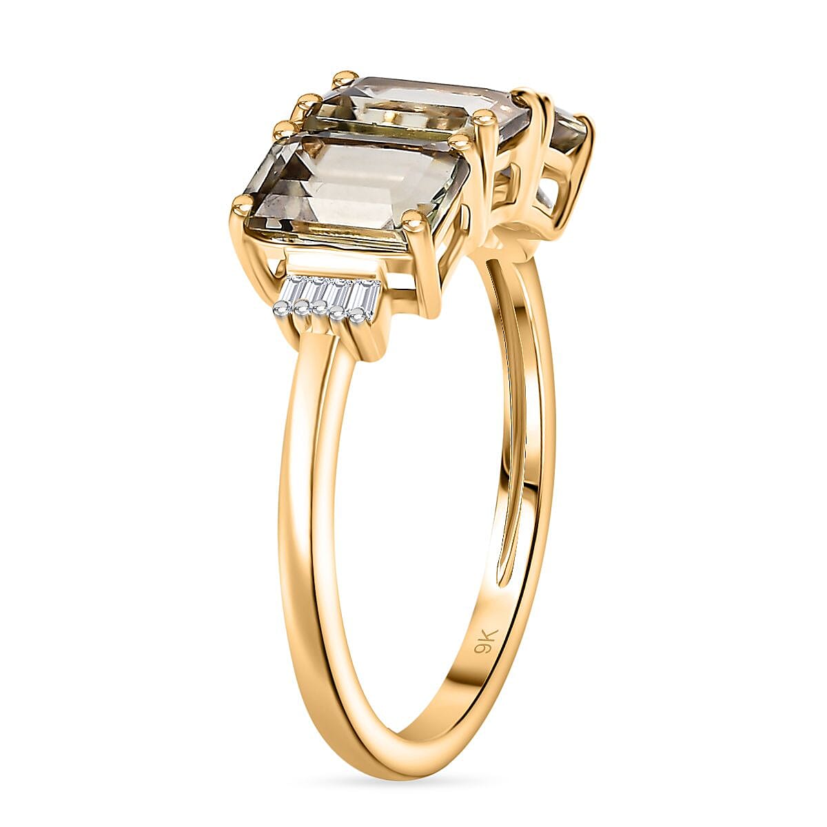Mega Day Monster Deal - 9K Yellow Gold AAA Turkizite (Octagon Cut) & Natural White Diamond Trilogy Ring 3.71 Ct.