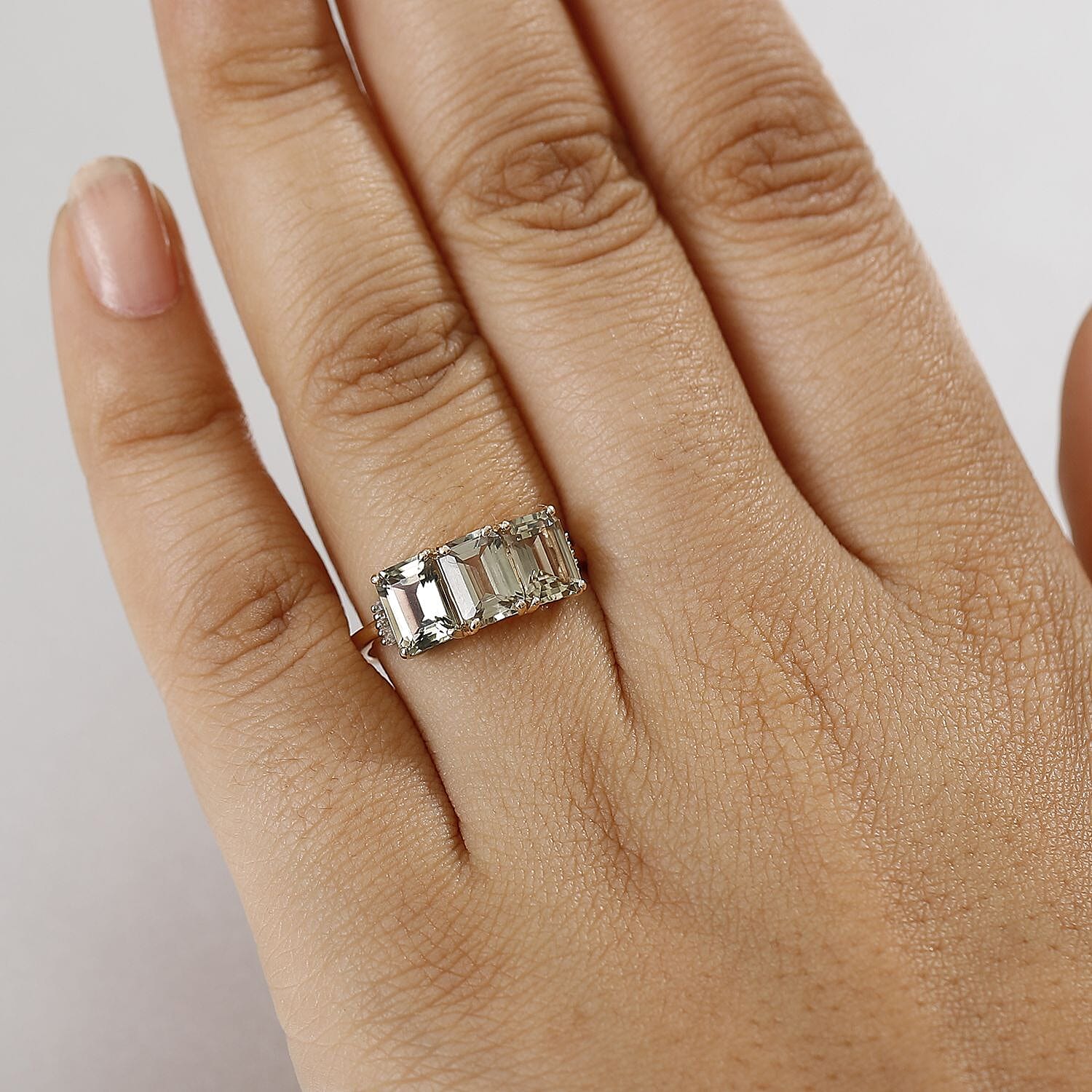 Mega Day Monster Deal - 9K Yellow Gold AAA Turkizite (Octagon Cut) & Natural White Diamond Trilogy Ring 3.71 Ct.