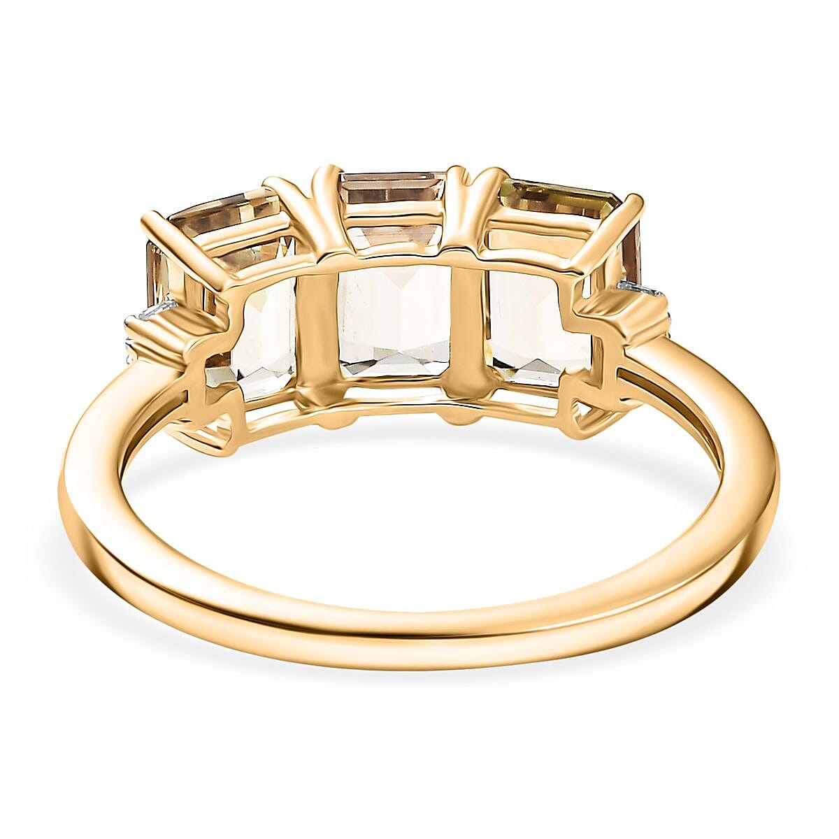 Mega Day Monster Deal - 9K Yellow Gold AAA Turkizite (Octagon Cut) & Natural White Diamond Trilogy Ring 3.71 Ct.