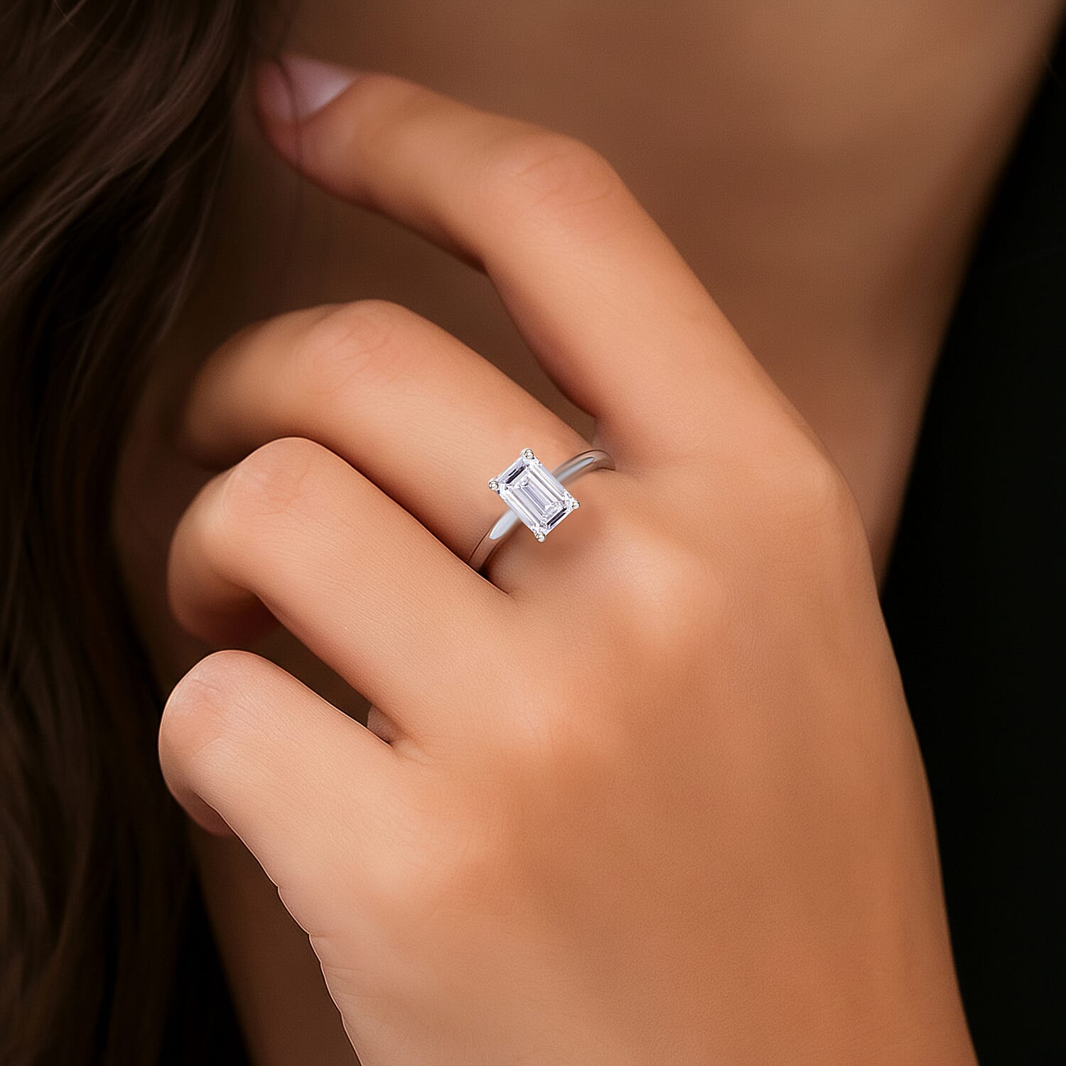 Luxuriant Diamond 950 Platinum SGL Certified Lab Grown Diamond (SI-GH) Emerald Cut Ring, Platinum Wt. 4.00 Gms  1.000  Ct.