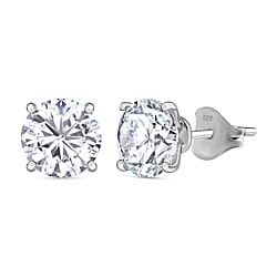 Moissanite Solitaire Stud Earrings in Rhodium Overlay Sterling Silver