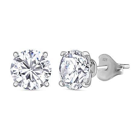 Moissanite Solitaire Stud Push Post Earring in Rhodium OverlaySterling Silver 3.80 Ct.