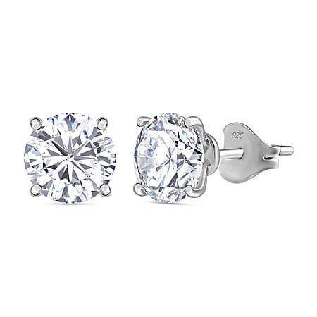 Moissanite Solitaire Stud Earrings in Rhodium Overlay Sterling Silver Moissanite Solitaire Stud Earrings in Rhodium Overlay Sterling Silver