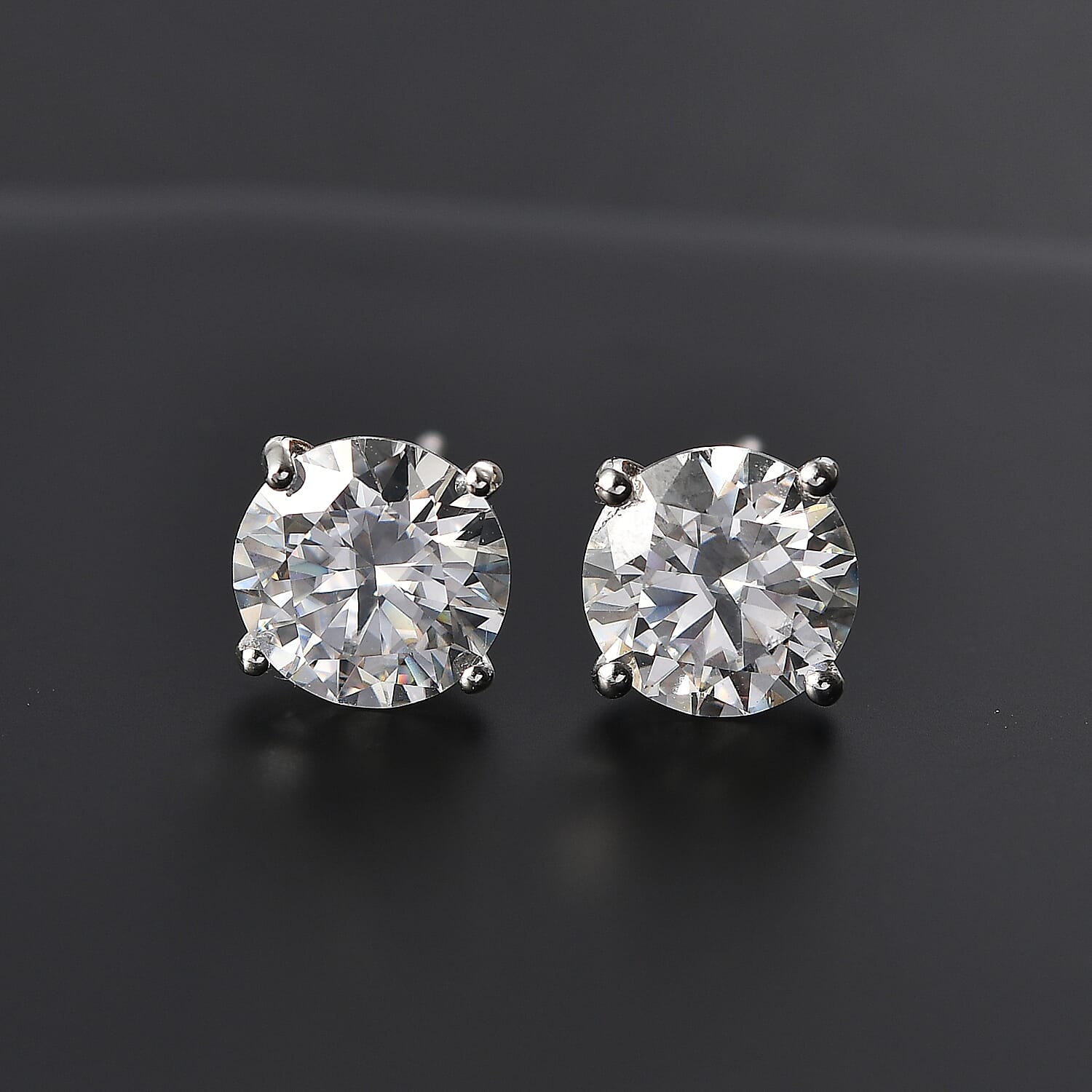 Moissanite Solitaire Stud Push Post Earring in Rhodium OverlaySterling Silver 3.80 Ct.