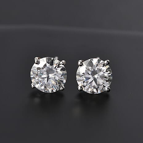 Moissanite Solitaire Stud Push Post Earring in Rhodium OverlaySterling Silver 3.80 Ct.