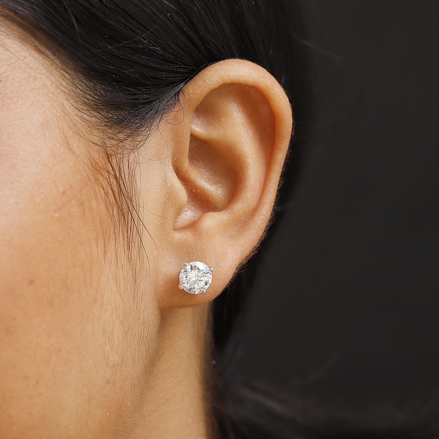 Moissanite Solitaire Stud Push Post Earring in Rhodium OverlaySterling Silver 3.80 Ct.