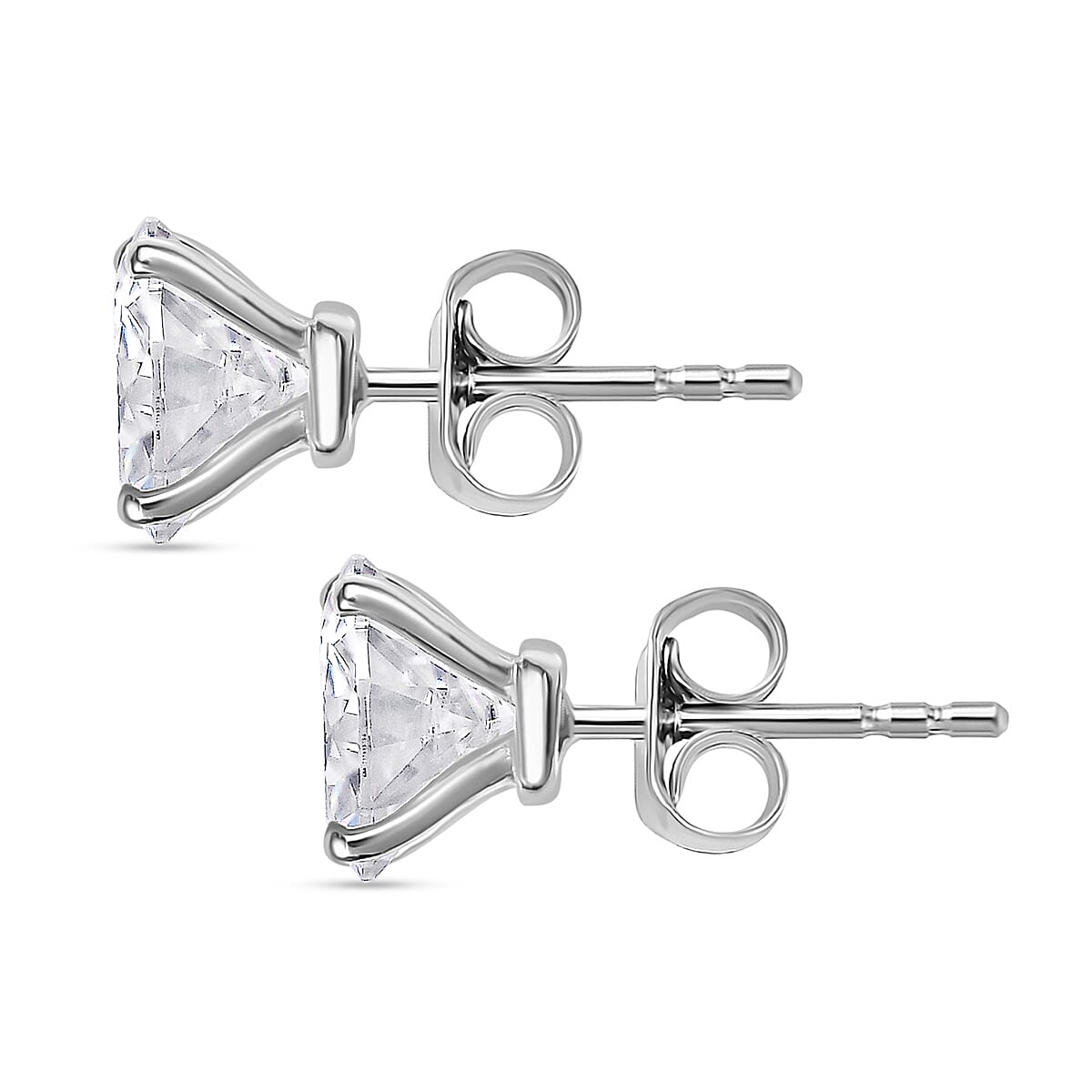 Moissanite Solitaire Stud Push Post Earring in Rhodium OverlaySterling Silver 3.80 Ct.