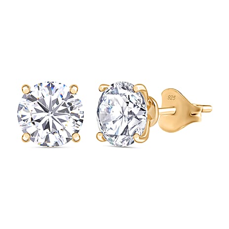 Moissanite Solitaire Stud Push Post Earring in 18K YG VermeilSterling Silver 3.80 Ct.