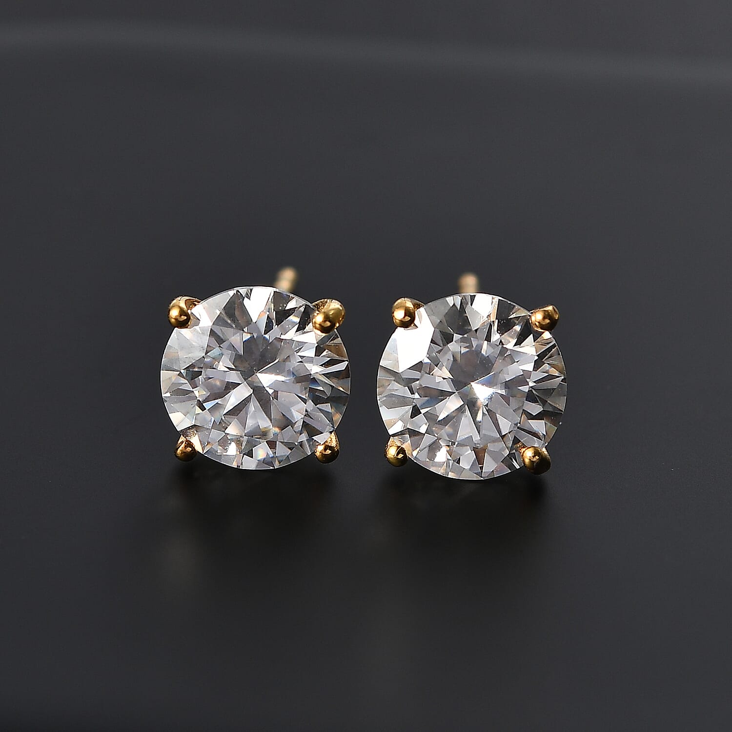 Moissanite Solitaire Stud Push Post Earring in 18K YG VermeilSterling Silver 3.80 Ct.