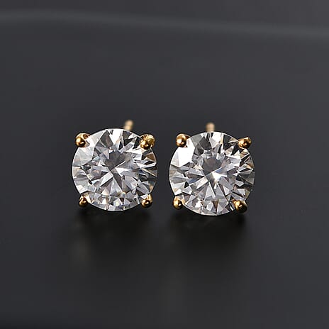 Moissanite Solitaire Stud Push Post Earring in 18K YG VermeilSterling Silver 3.80 Ct.