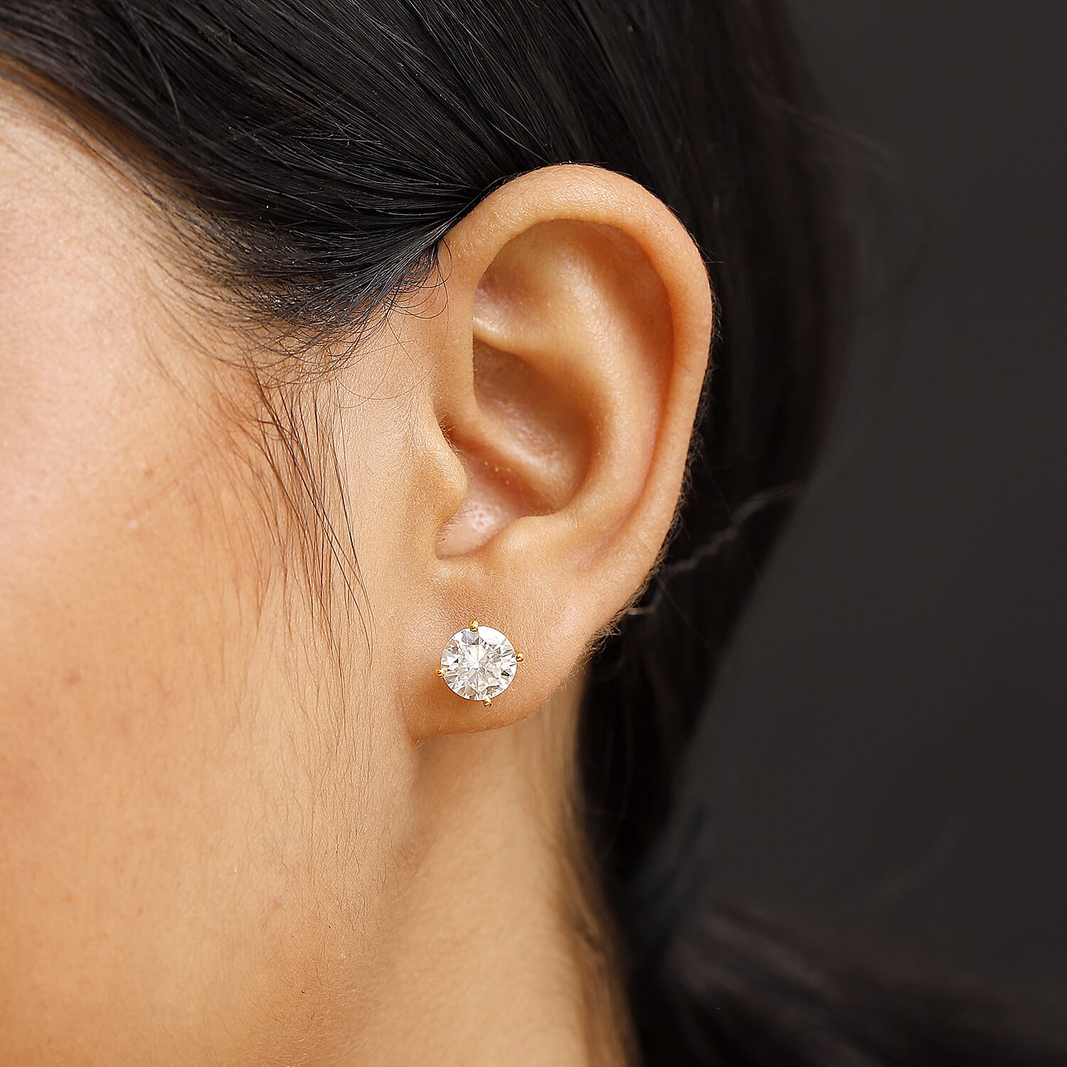 Moissanite Solitaire Stud Push Post Earring in 18K YG VermeilSterling Silver 3.80 Ct.