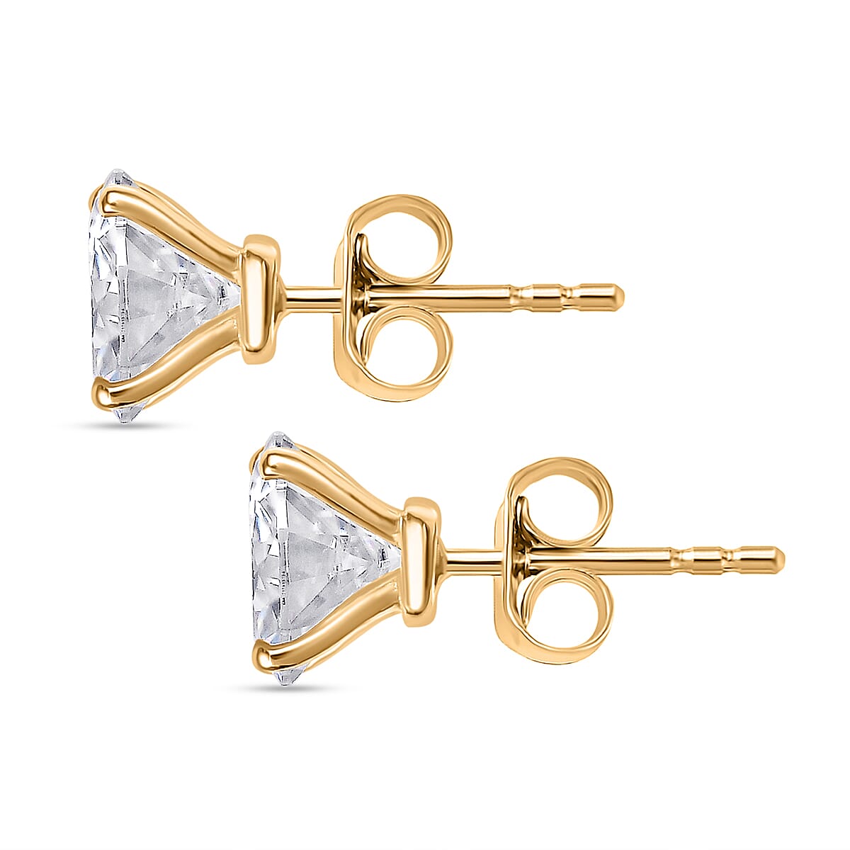 Moissanite Solitaire Stud Push Post Earring in 18K YG VermeilSterling Silver 3.80 Ct.