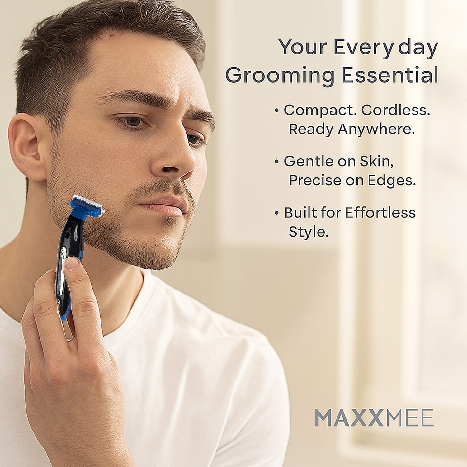 MAXXMEE Electric Beard and Hair Trimmer for Styling with 4 Trim Attachments - Black