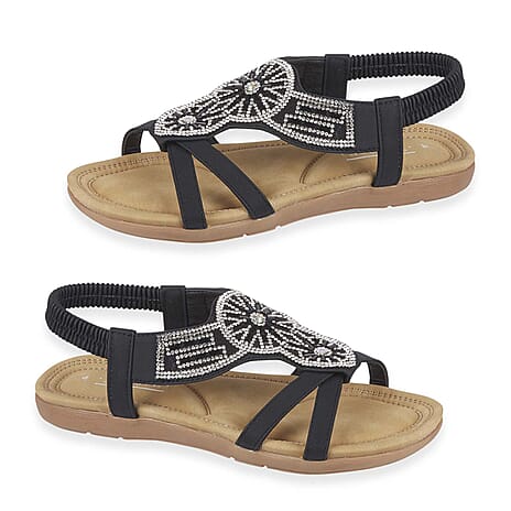 Jo - Joe Ladies Halcyon Diamante Trims Sandal with Elastic Back Strap (Size 4) - Black
