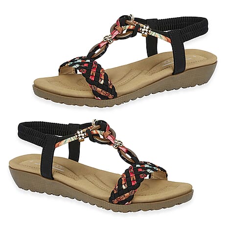 Jo - Joe Ladies Marrakesh Multi-Color Braided Flat Summer Sandal (Size 4) - Black