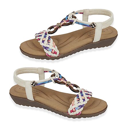 Jo - Joe Ladies Marrakesh Multi-Color Braided Flat Summer Sandal (Size 4) - White