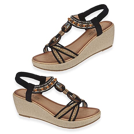 Jo - Joe Ladies Trinidad Wedge Sandal with Back Strap (Size - 4) - Black