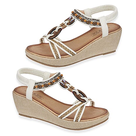 Jo - Joe Ladies Trinidad Wedge Sandal with Back Strap (Size - 7) - White