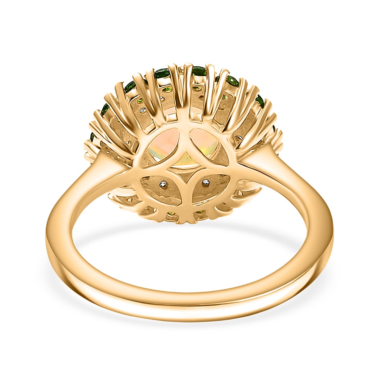 Ethiopian Faceted Opal, Natural Chrome Diopside & White Zircon Ring in 18K Vermeil Yellow Gold Plated Sterling Silver 1.85 Ct. Ethiopian Faceted Opal, Natural Chrome Diopside & White Zircon Ring in 18K Vermeil Yellow Gold Plated Sterling Silver 1.85 Ct.