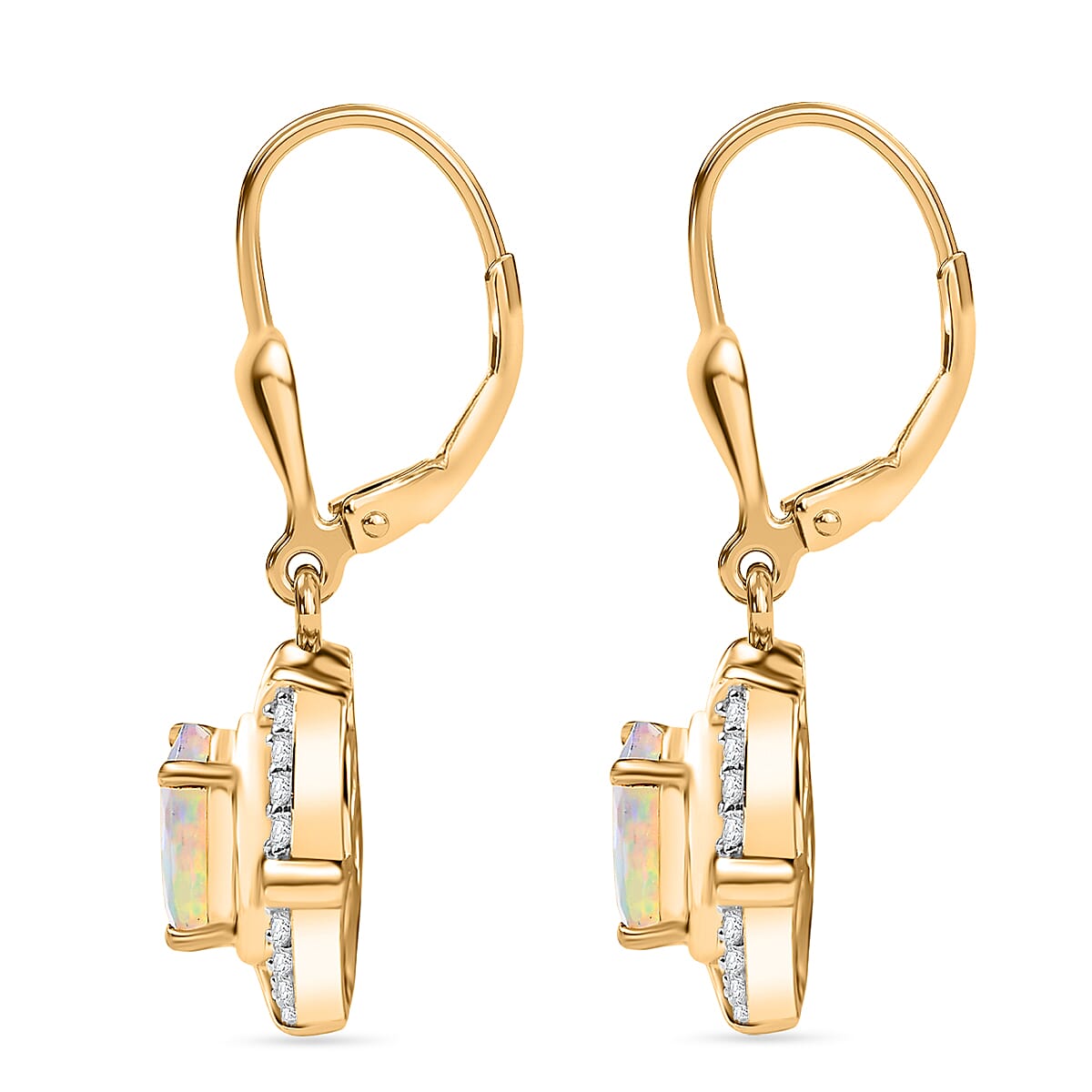 Ethiopian Faceted Opal & White Zircon Solitaire Stud Earring with Lever Back in 18K Vermeil Yellow Gold Plated Sterling Silver 1.41 Ct.