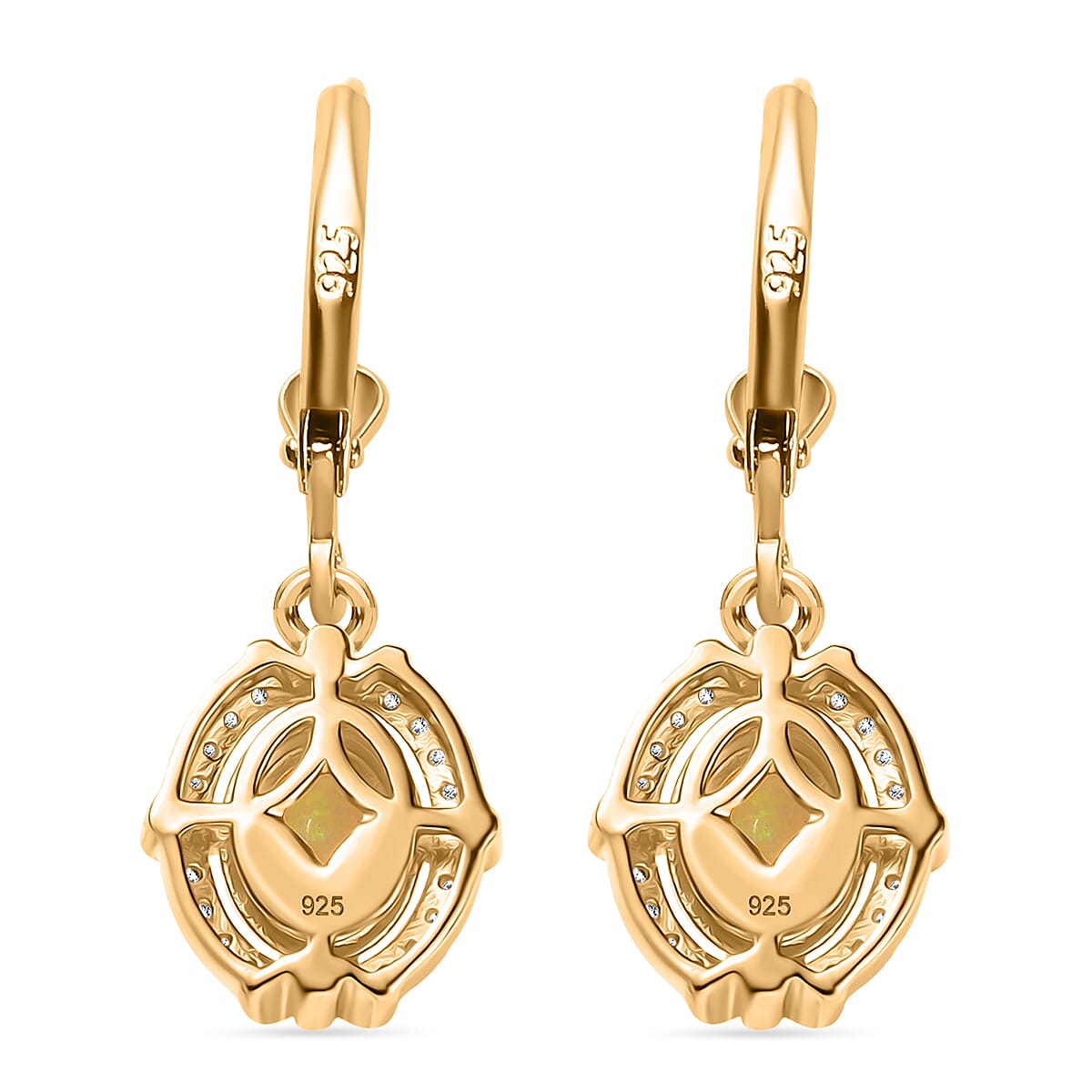 Ethiopian Faceted Opal & White Zircon Solitaire Stud Earring with Lever Back in 18K Vermeil Yellow Gold Plated Sterling Silver 1.41 Ct.