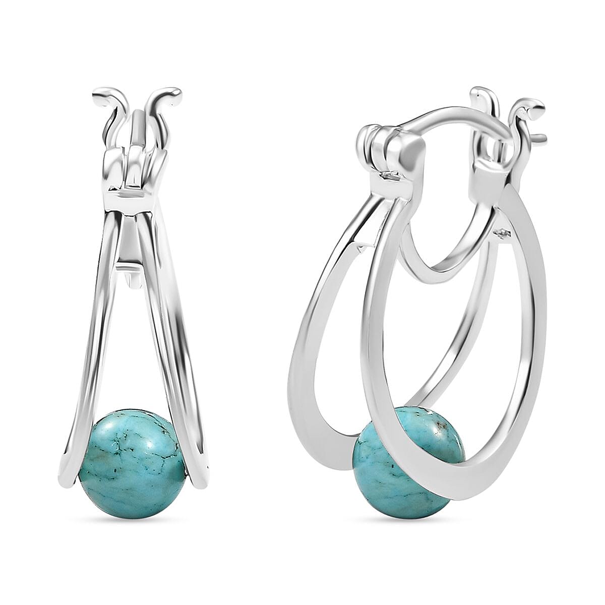 Tucson Find- Blue Turquoise Full Hoop Earring with Clasp Sterling Silver 2.68 Ct.