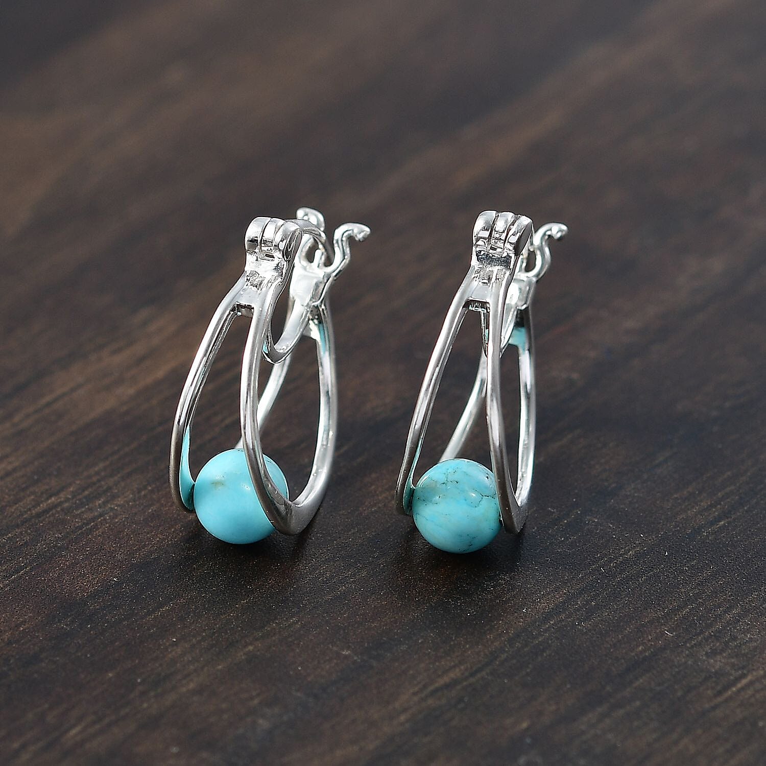 Tucson Find- Blue Turquoise Full Hoop Earring with Clasp Sterling Silver 2.68 Ct.