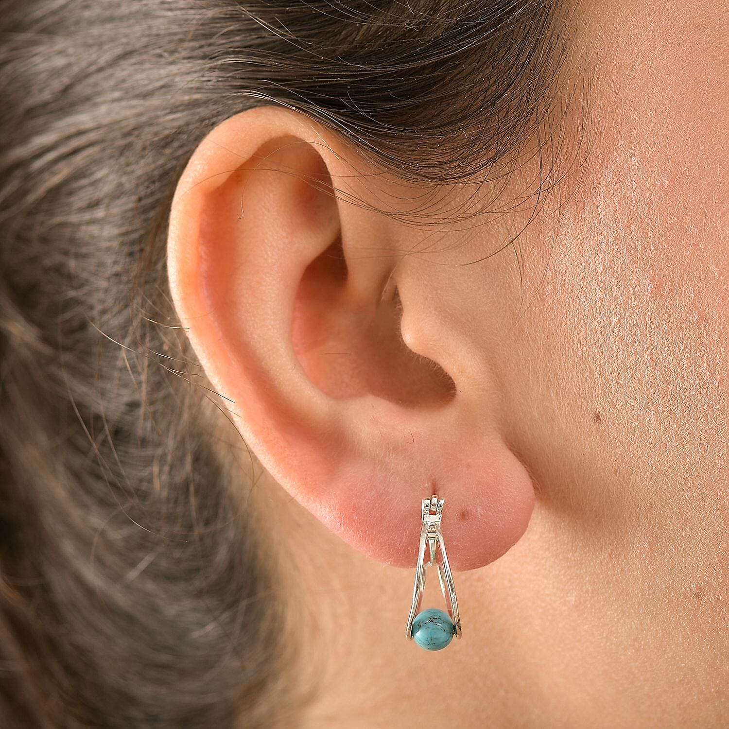 Tucson Find- Blue Turquoise Full Hoop Earring with Clasp Sterling Silver 2.68 Ct.