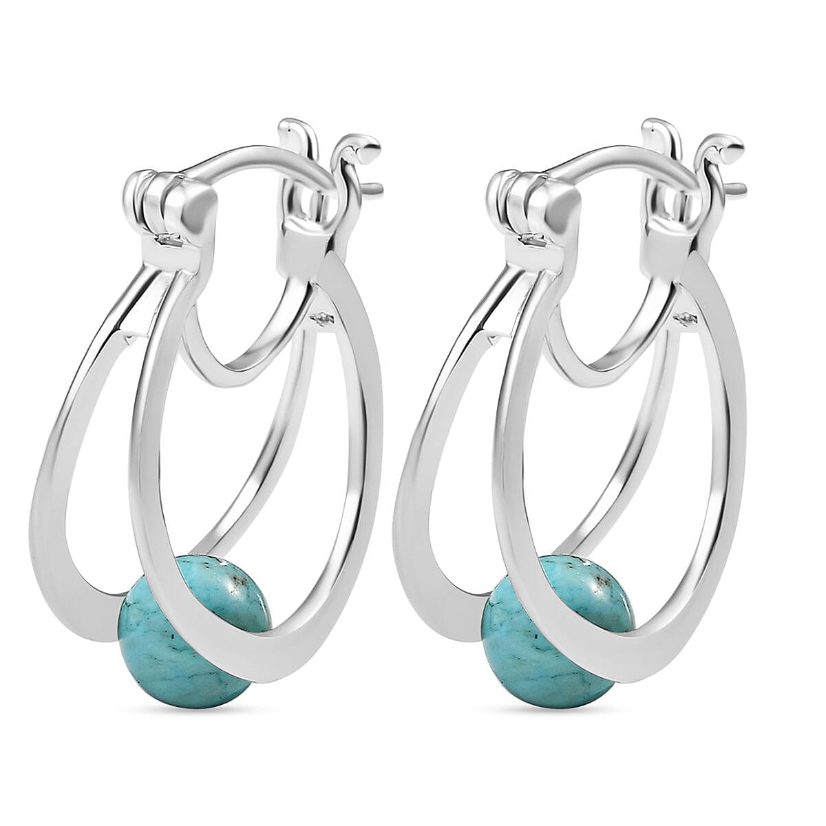 Tucson Find- Blue Turquoise Full Hoop Earring with Clasp Sterling Silver 2.68 Ct.