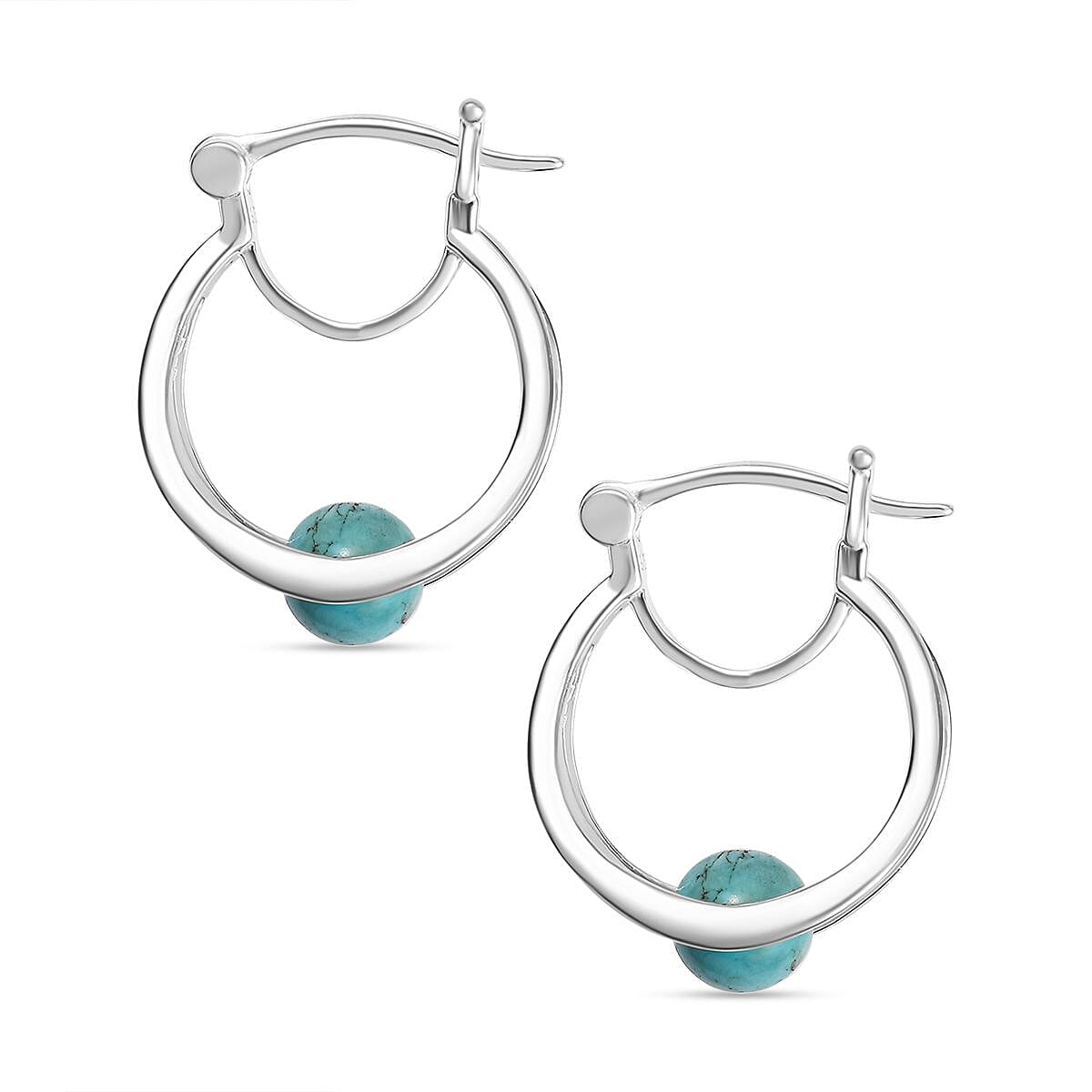 Tucson Find- Blue Turquoise Full Hoop Earring with Clasp Sterling Silver 2.68 Ct.
