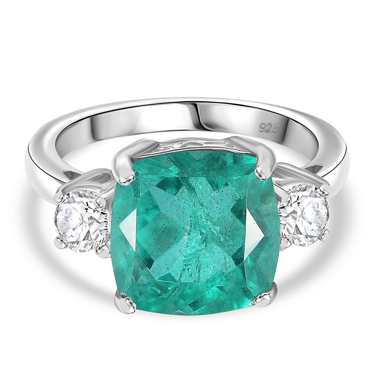 Emeraldine Triplet Quartz & Moissanite Solitaire Ring in Rhodium Overlay Sterling Silver 5.07 Ct.