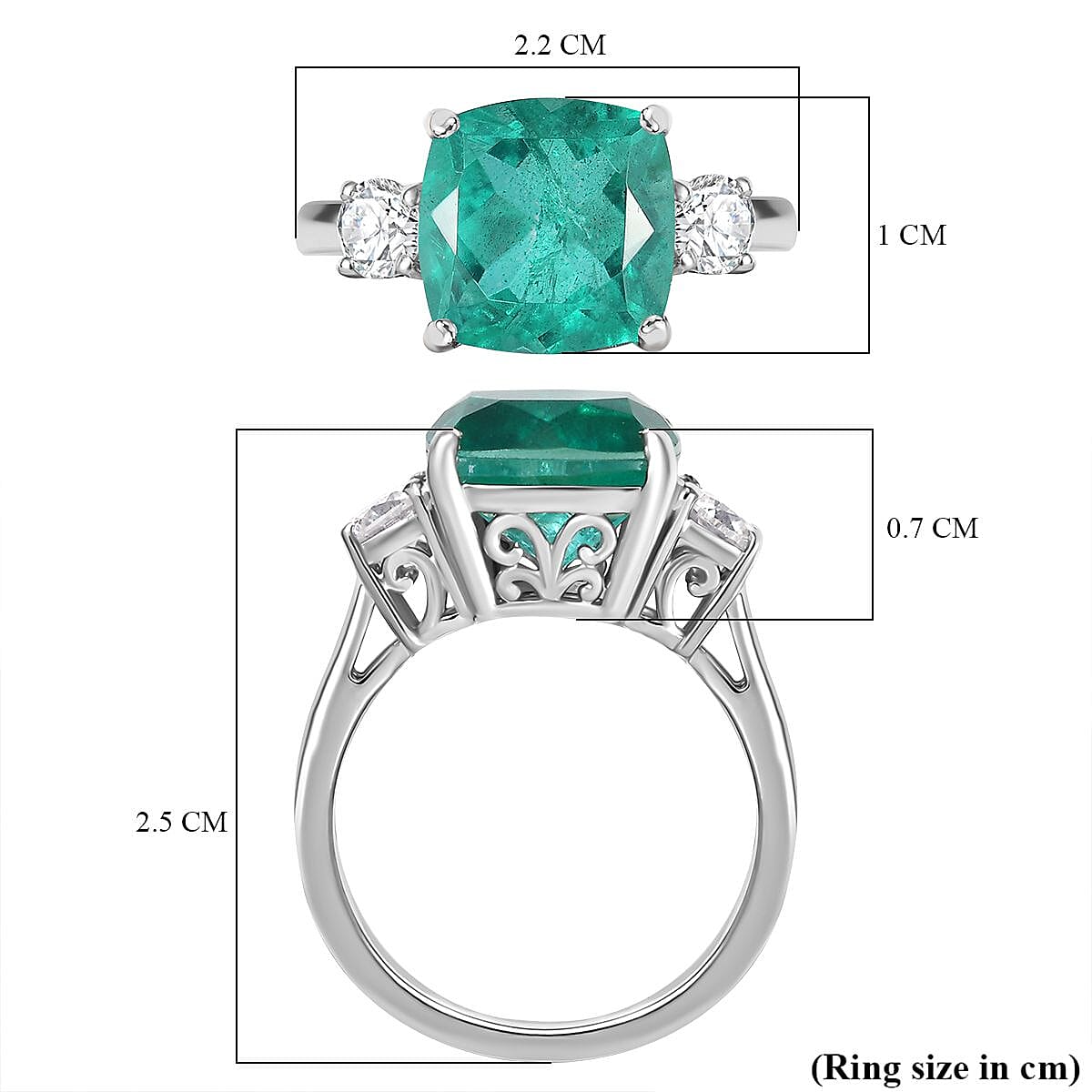 Emeraldine Triplet Quartz & Moissanite Solitaire Ring in Rhodium Overlay Sterling Silver 5.07 Ct.