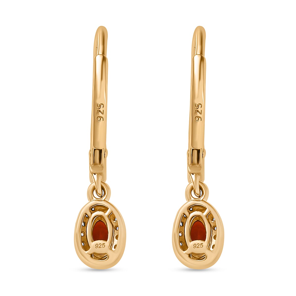 Natural Crimson Fire Opal & White Zircon Wave Crest Dangling Earring with Lever Back in 18K Vermeil Yellow Gold Plated Sterling Silver 1.23 Ct. Natural Crimson Fire Opal & White Zircon Wave Crest Dangling Earring with Lever Back in 18K Vermeil Yellow Gold Plated Sterling Silver 1.23 Ct.