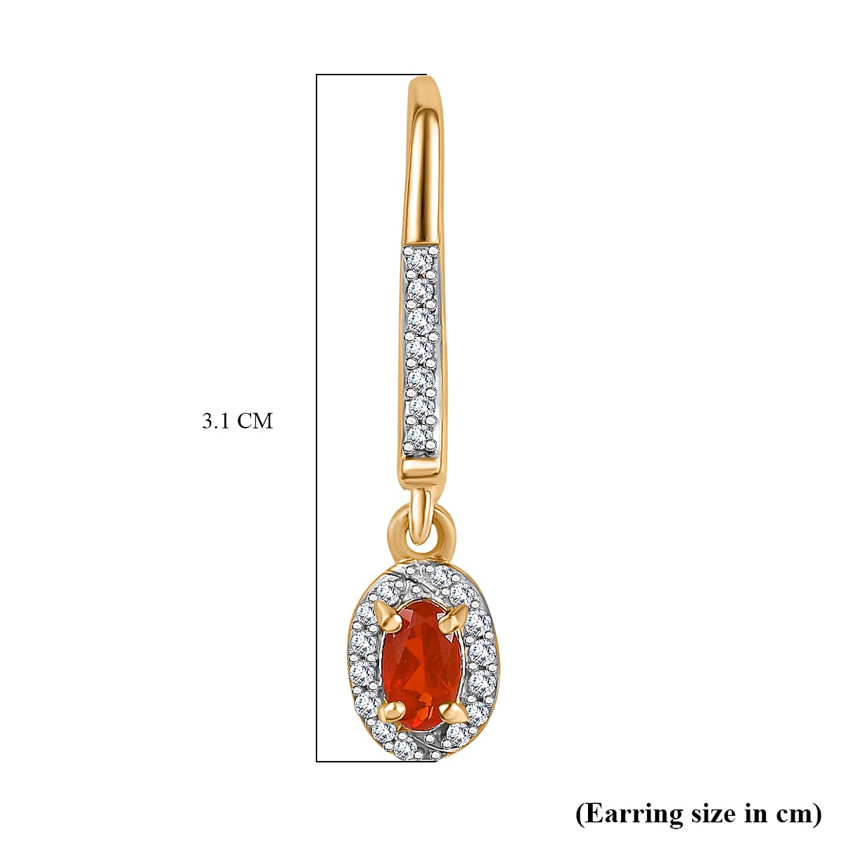 Natural Crimson Fire Opal & White Zircon Wave Crest Dangling Earring with Lever Back in 18K Vermeil Yellow Gold Plated Sterling Silver 1.23 Ct. Natural Crimson Fire Opal & White Zircon Wave Crest Dangling Earring with Lever Back in 18K Vermeil Yellow Gold Plated Sterling Silver 1.23 Ct.