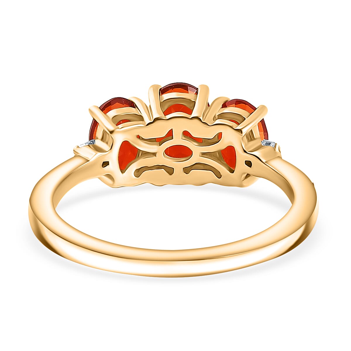 Natural AAA Crimson Fire Opal & White Diamond Classic Grace Trilogy Ring in 18K Vermeil Yellow Gold Plated Sterling Silver 1.23 Ct. Natural AAA Crimson Fire Opal & White Diamond Classic Grace Trilogy Ring in 18K Vermeil Yellow Gold Plated Sterling Silver 1.23 Ct.