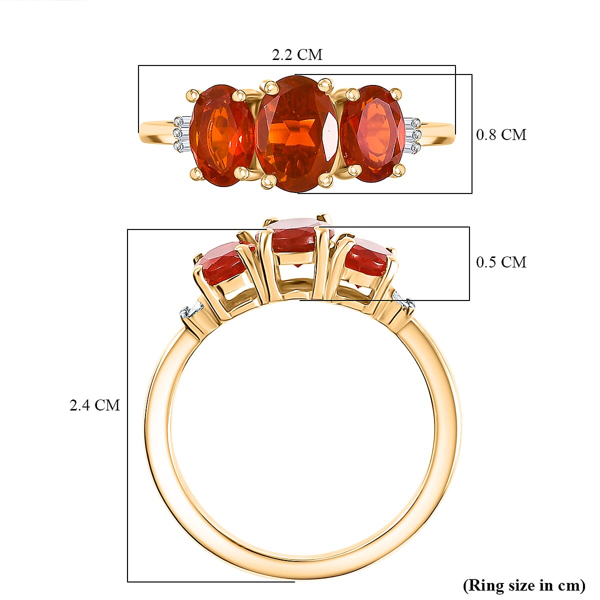 Natural AAA Crimson Fire Opal & White Diamond Classic Grace Trilogy Ring in 18K Vermeil Yellow Gold Plated Sterling Silver 1.23 Ct. Natural AAA Crimson Fire Opal & White Diamond Classic Grace Trilogy Ring in 18K Vermeil Yellow Gold Plated Sterling Silver 1.23 Ct.