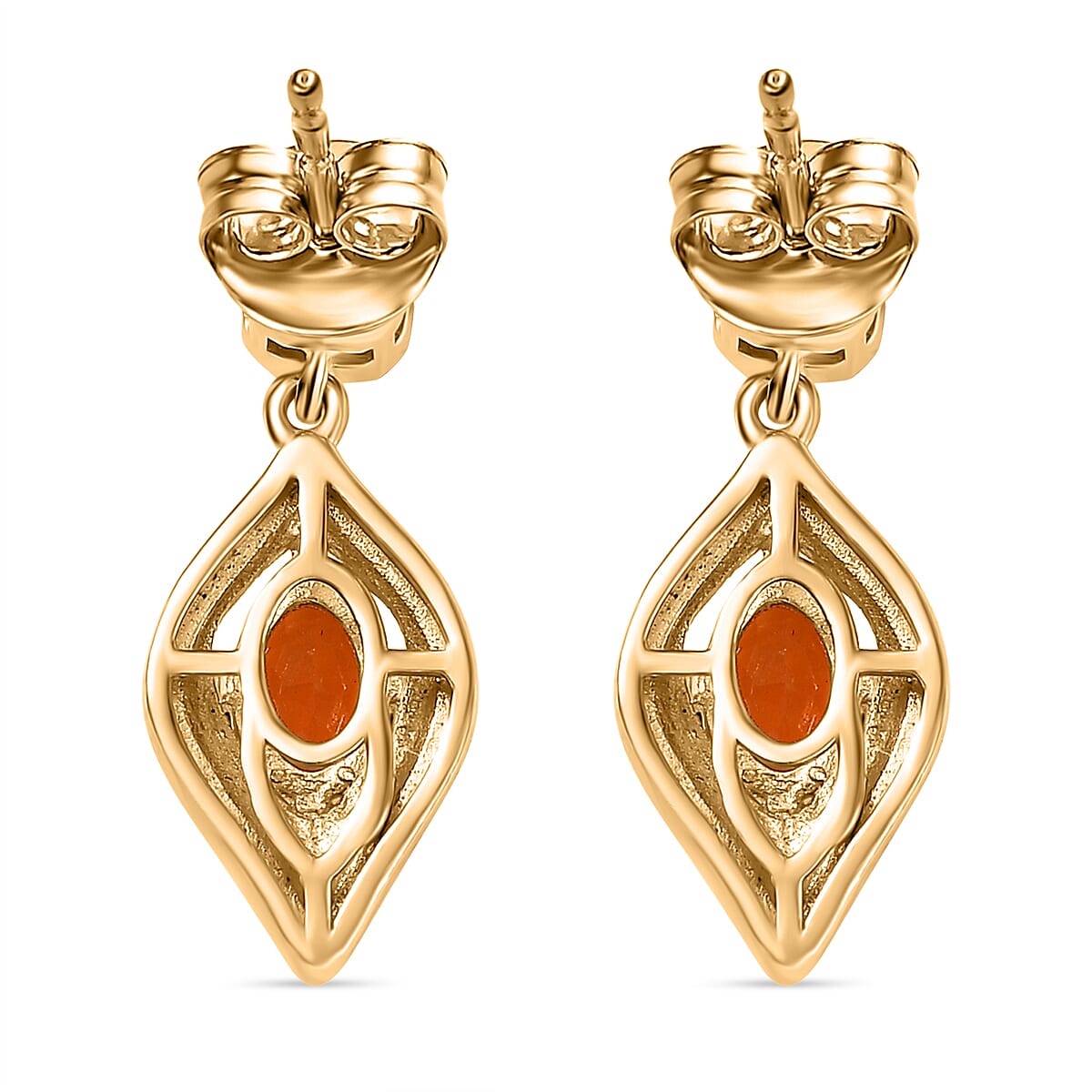 Natural Crimson Fire Opal & White Zircon Graceful Curve Dangling Push Back Earring in 18K Vermeil Yellow Gold Plated Sterling Silver 1.27 Ct. Natural Crimson Fire Opal & White Zircon Graceful Curve Dangling Push Back Earring in 18K Vermeil Yellow Gold Plated Sterling Silver 1.27 Ct.
