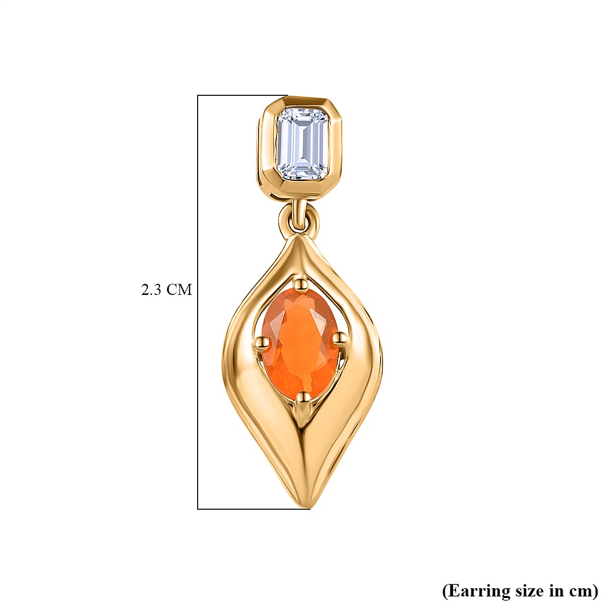 Natural Crimson Fire Opal & White Zircon Graceful Curve Dangling Push Back Earring in 18K Vermeil Yellow Gold Plated Sterling Silver 1.27 Ct. Natural Crimson Fire Opal & White Zircon Graceful Curve Dangling Push Back Earring in 18K Vermeil Yellow Gold Plated Sterling Silver 1.27 Ct.